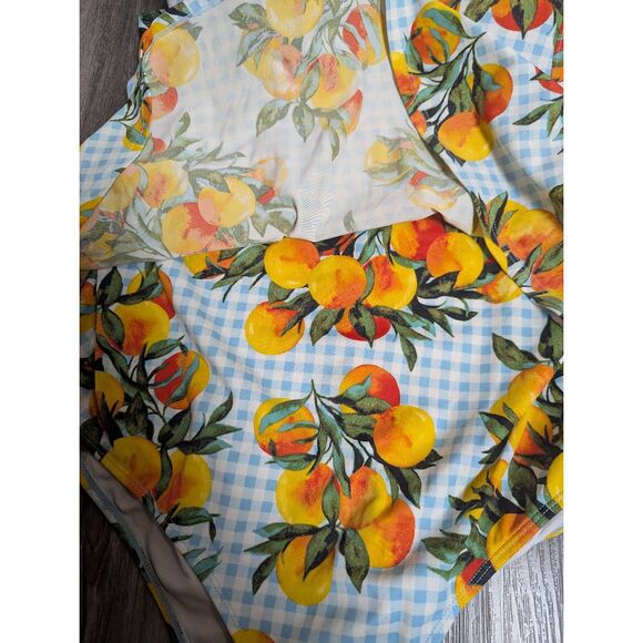 Torrid Gingham & orange fruit push up peplum skirt one piece swimsuit 2X Full - Picture 5 of 7